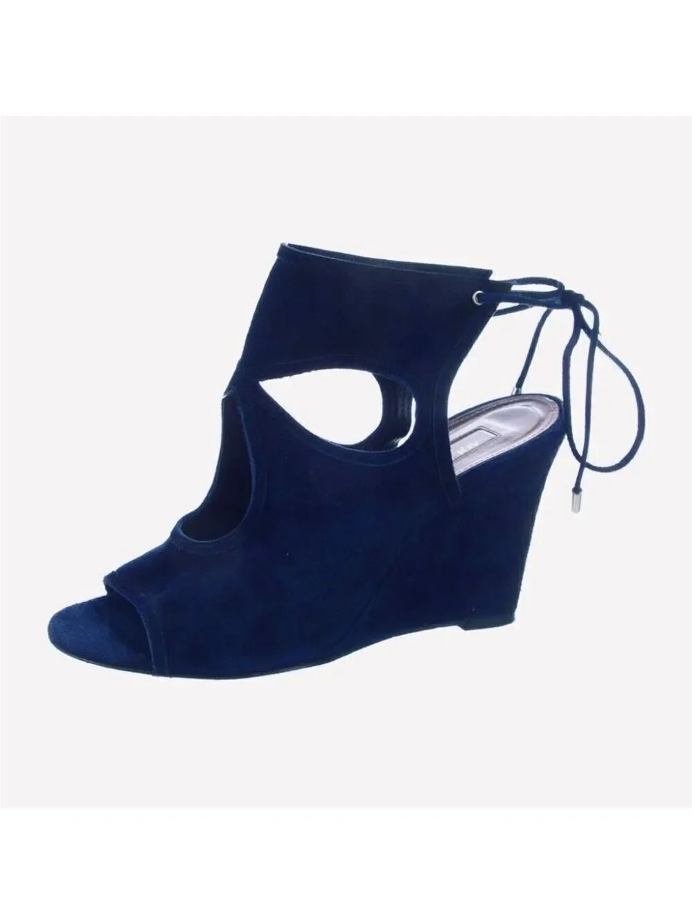 * Aquazzura Iman Blue Suede Cutout Wedge Sandals Size 37.5